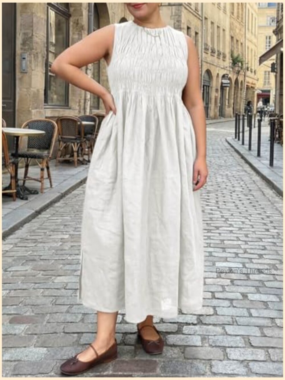 Plus Size Maxi Dress Sleeveless Crewneck Ruched Sundress with Pockets - Picture 3 of 6